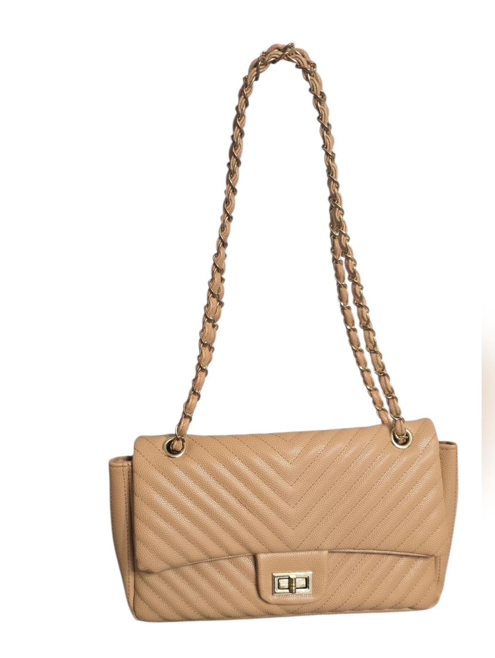 Quilted Chain-Handle Shoulder Bag in Camel